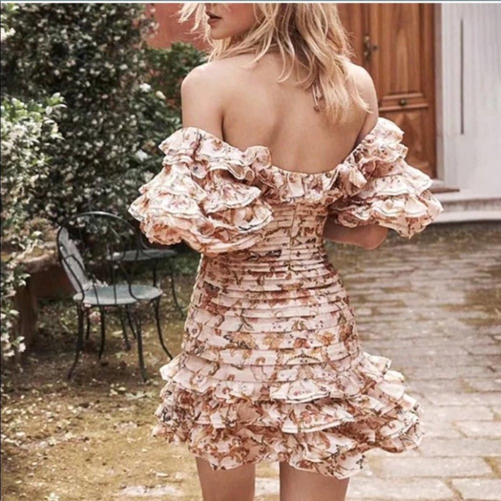 Beulah Dress Summer Mini Floral Ruffle Puff Sleeve Zimmermann Dupe - Picture 4 of 13